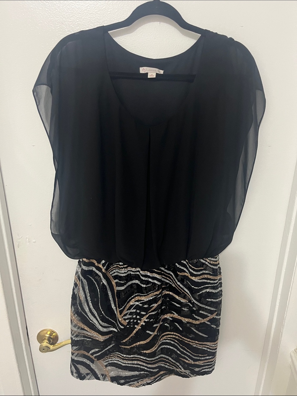 DB established 1962 Black Chiffon Top with sequin Zebra-Print Skirt Dress